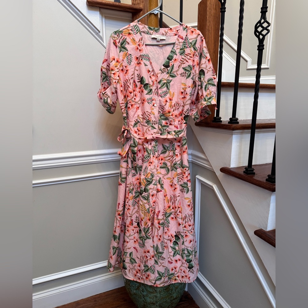 LOFT Pink Floral maxi V-Neck Dress